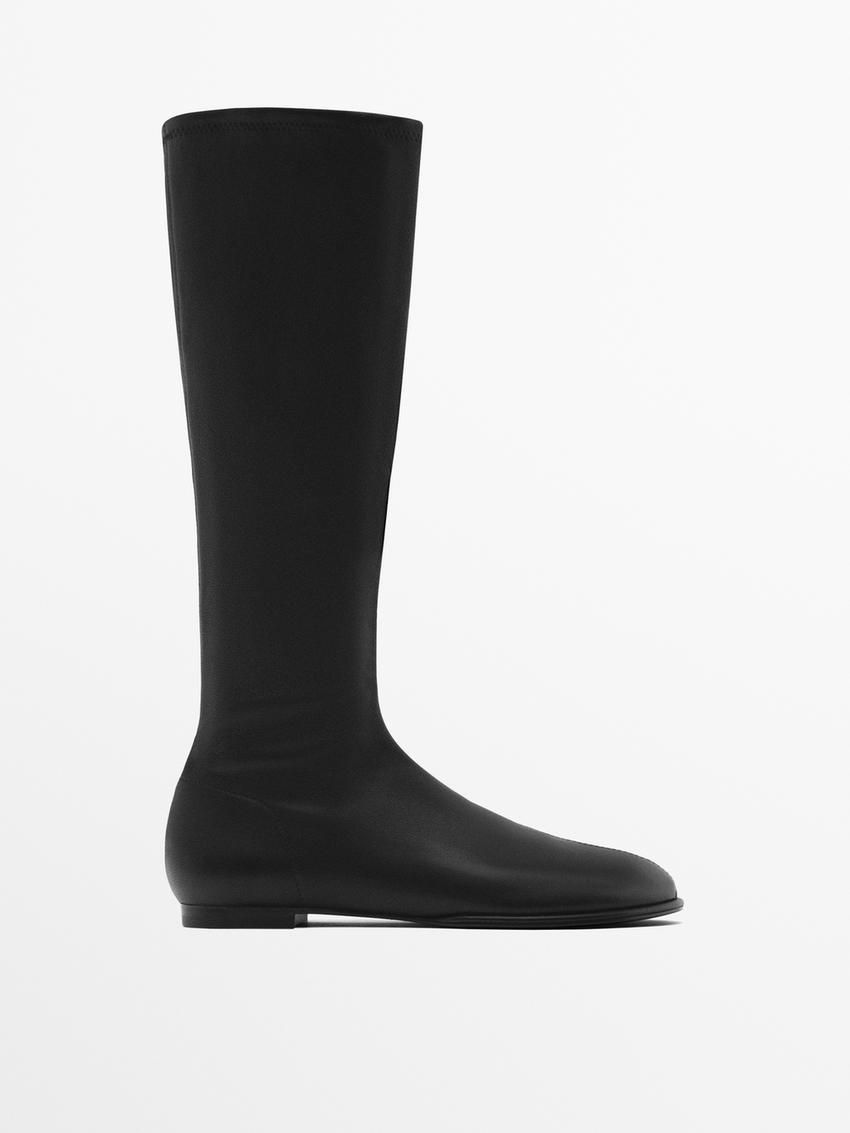 Massimo Dutti Flat Stretch With Round Toe Women Knee-high Boots Black | US-AF3672910