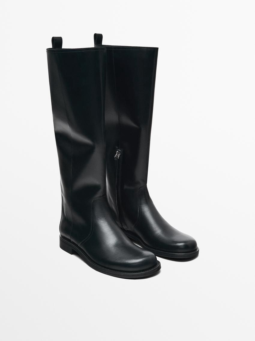 Massimo Dutti Flat With Rounded Toe Women Knee-high Boots Black | US-NM8672315