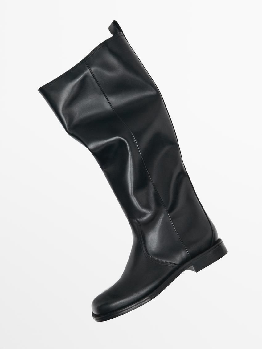 Massimo Dutti Flat With Rounded Toe Women Knee-high Boots Black | US-NM8672315