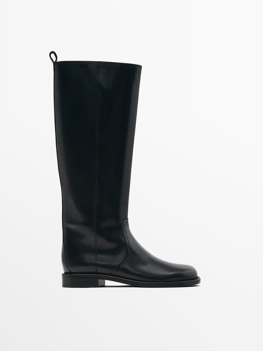Massimo Dutti Flat With Rounded Toe Women Knee-high Boots Black | US-NM8672315