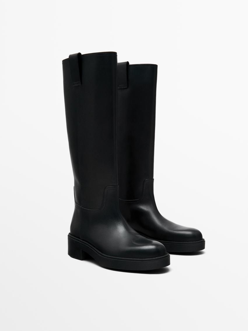 Massimo Dutti Flat With Rubber Sole Women Knee-high Boots Black | US-PT9351246