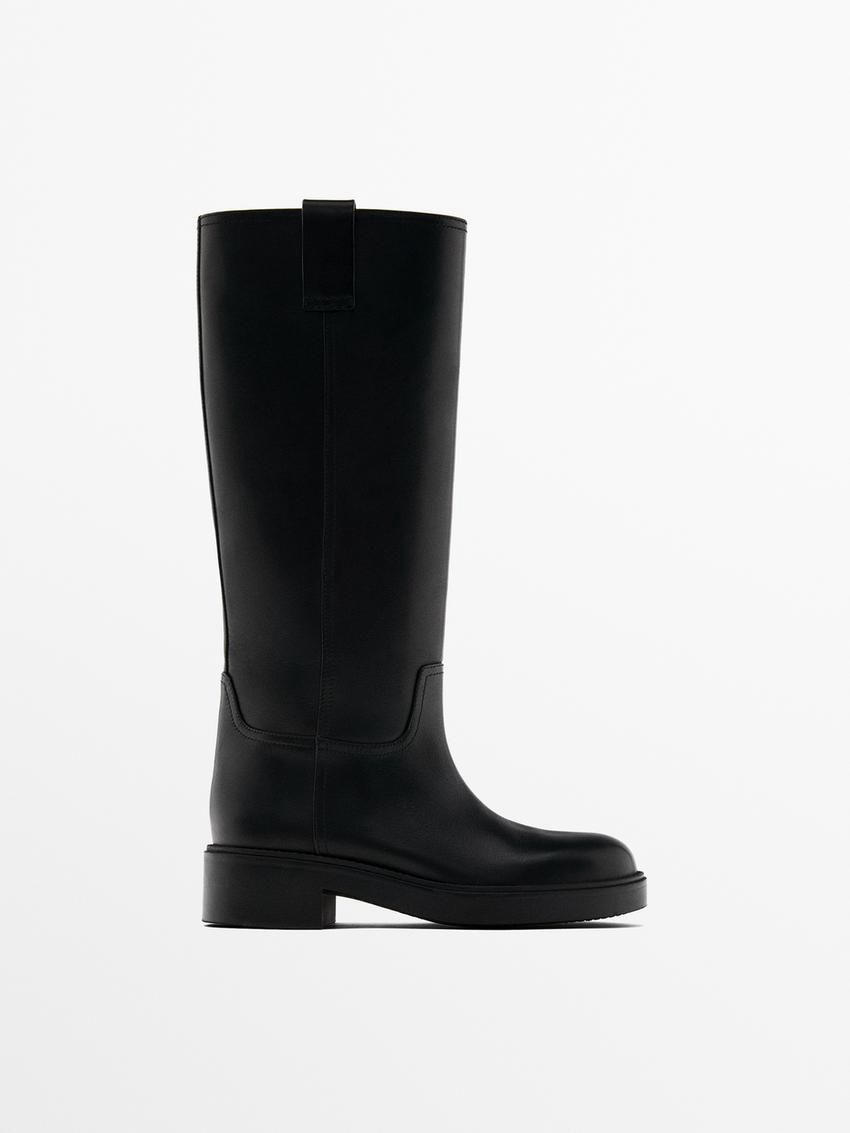 Massimo Dutti Flat With Rubber Sole Women Knee-high Boots Black | US-PT9351246