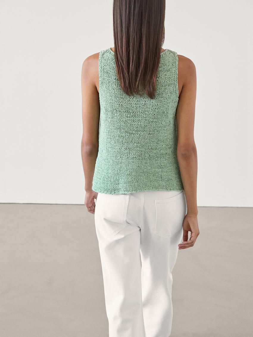 Massimo Dutti Flecked Cotton Blend Knit Women Top Green | US-VW5803612