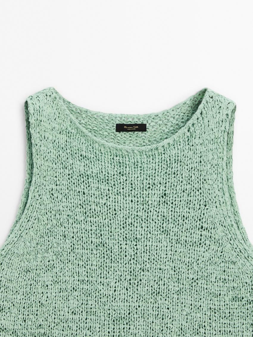 Massimo Dutti Flecked Cotton Blend Knit Women Top Green | US-VW5803612