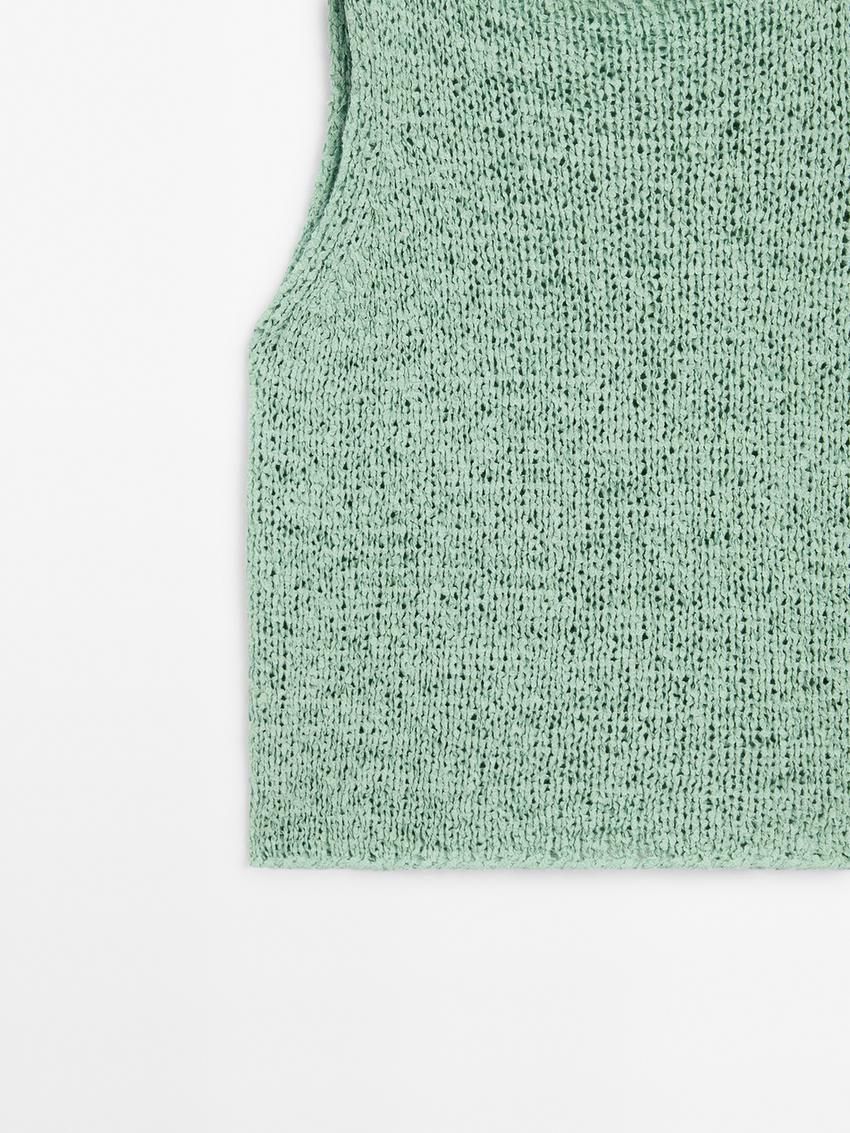 Massimo Dutti Flecked Cotton Blend Knit Women Top Green | US-VW5803612