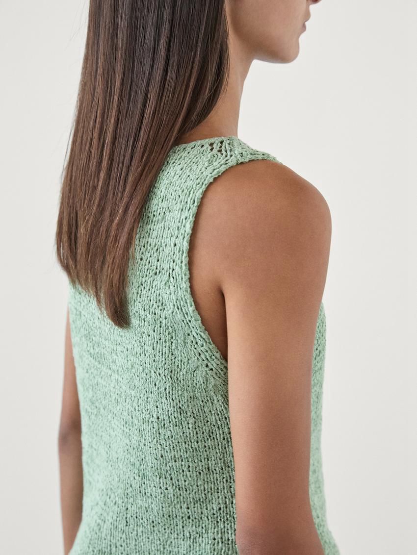 Massimo Dutti Flecked Cotton Blend Knit Women Top Green | US-VW5803612
