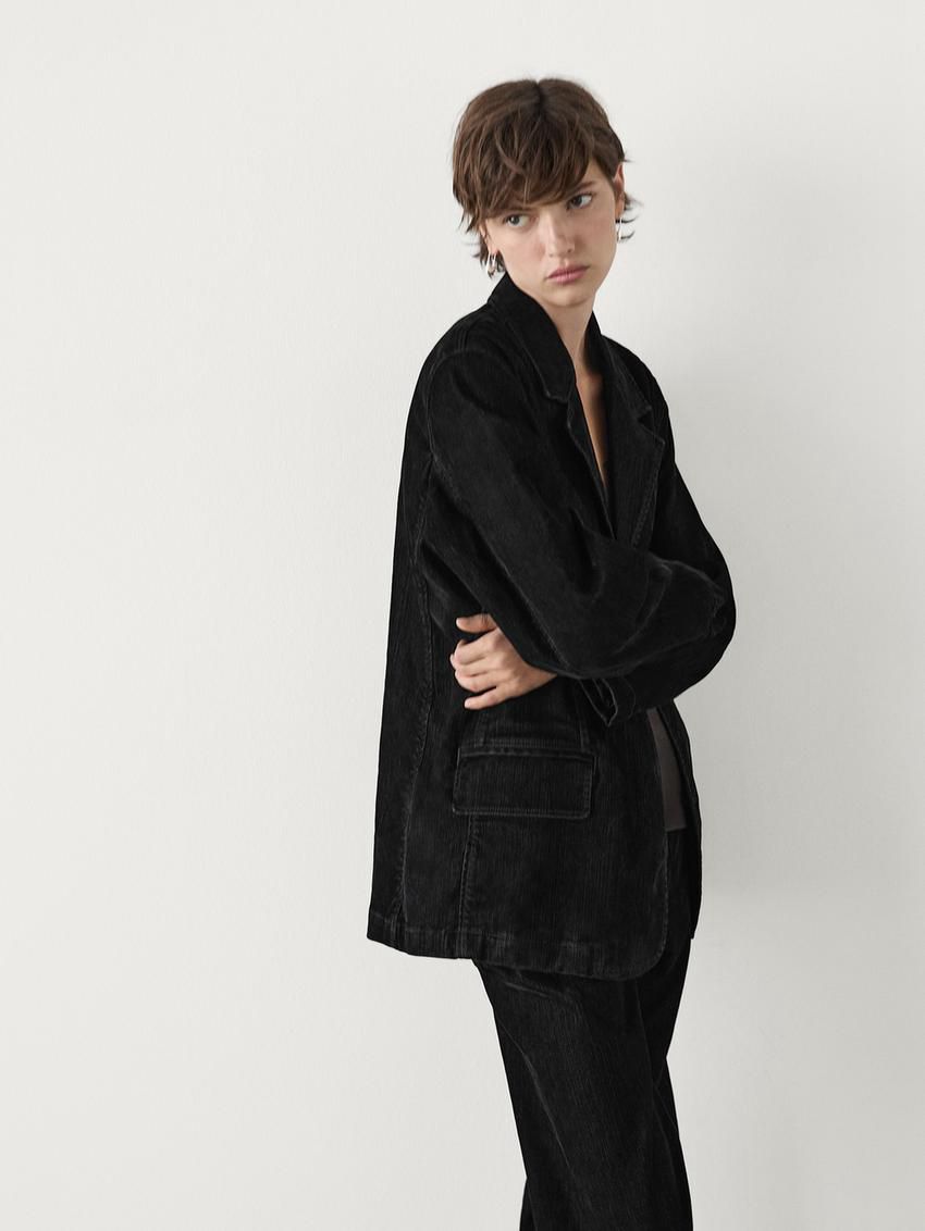 Massimo Dutti Flocked Denim Women Blazer Black | US-VT2341950