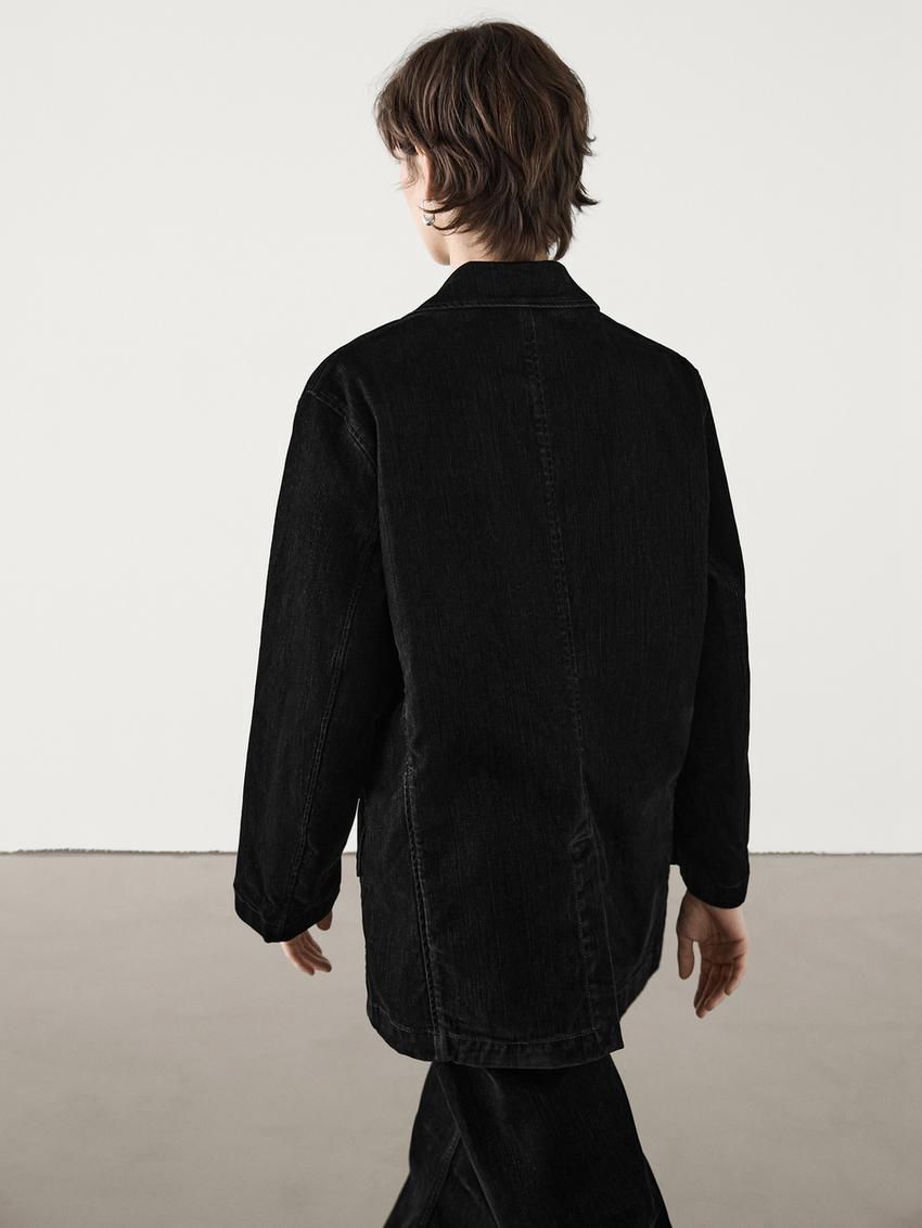 Massimo Dutti Flocked Denim Women Blazer Black | US-VT2341950