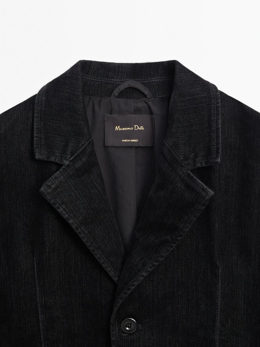 Massimo Dutti Flocked Denim Women Blazer Black | US-VT2341950