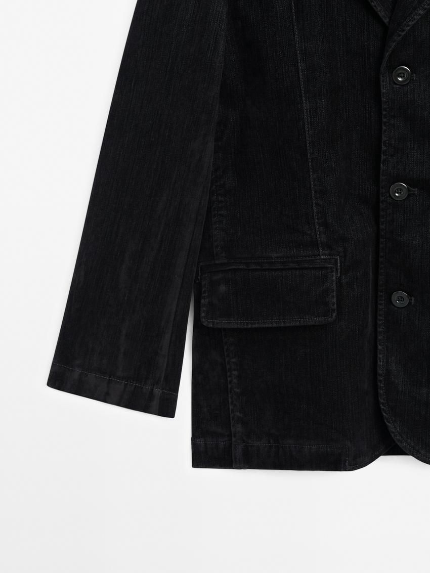 Massimo Dutti Flocked Denim Women Blazer Black | US-VT2341950
