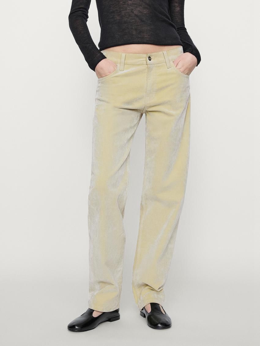 Massimo Dutti Flocked Denim-effect Women Jeans Cream | US-IA2194536