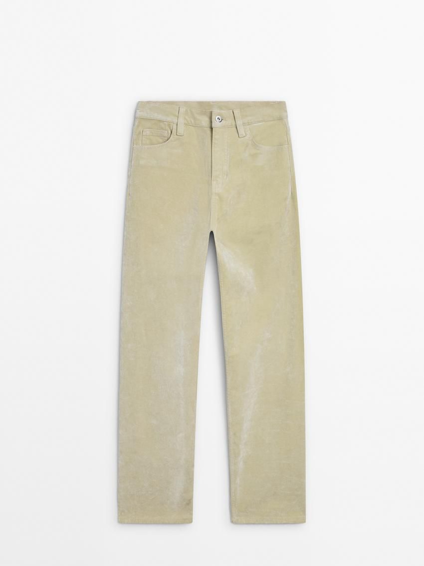Massimo Dutti Flocked Denim-effect Women Jeans Cream | US-IA2194536