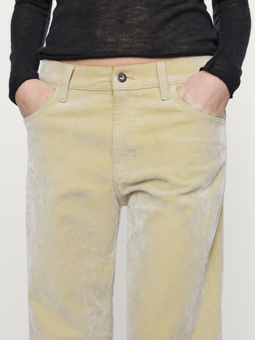 Massimo Dutti Flocked Denim-effect Women Jeans Cream | US-IA2194536