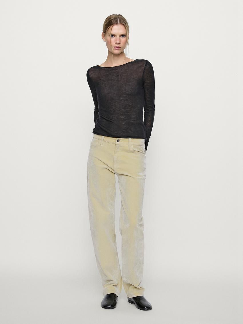Massimo Dutti Flocked Denim-effect Women Jeans Cream | US-IA2194536