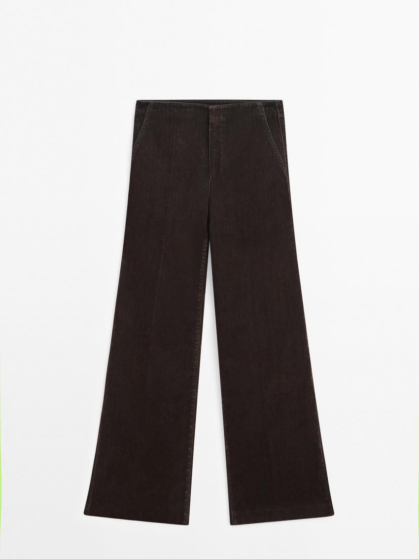 Massimo Dutti Flocked Flared Women Jeans Dark Brown | US-HI0176283