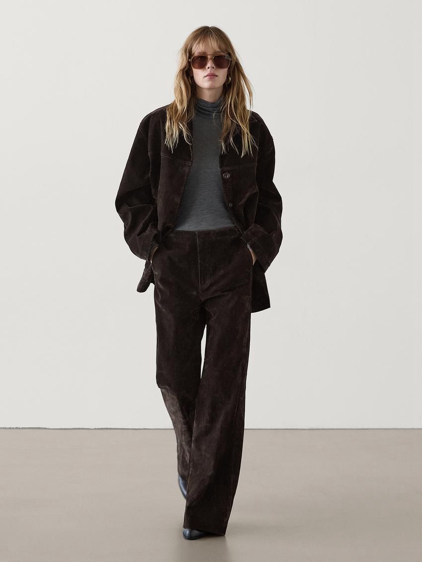 Massimo Dutti Flocked Flared Women Jeans Dark Brown | US-HI0176283