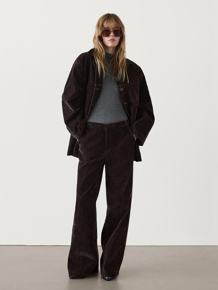 Massimo Dutti Flocked Flared Women Jeans Dark Brown | US-HI0176283