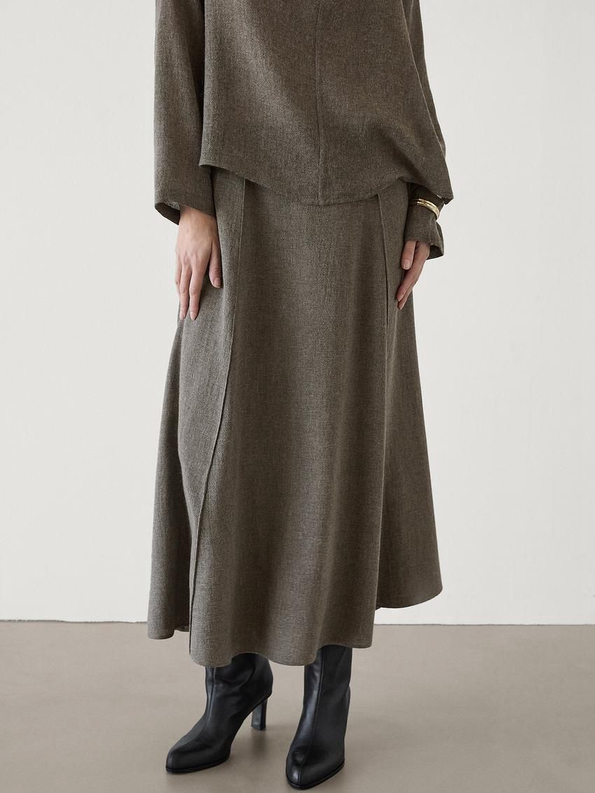 Massimo Dutti Flounce Midi Women Skirts Dark Brown | US-ZK4891632