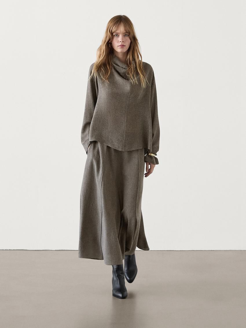 Massimo Dutti Flounce Midi Women Skirts Dark Brown | US-ZK4891632