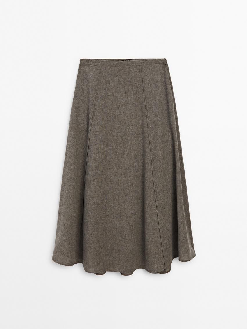 Massimo Dutti Flounce Midi Women Skirts Dark Brown | US-ZK4891632