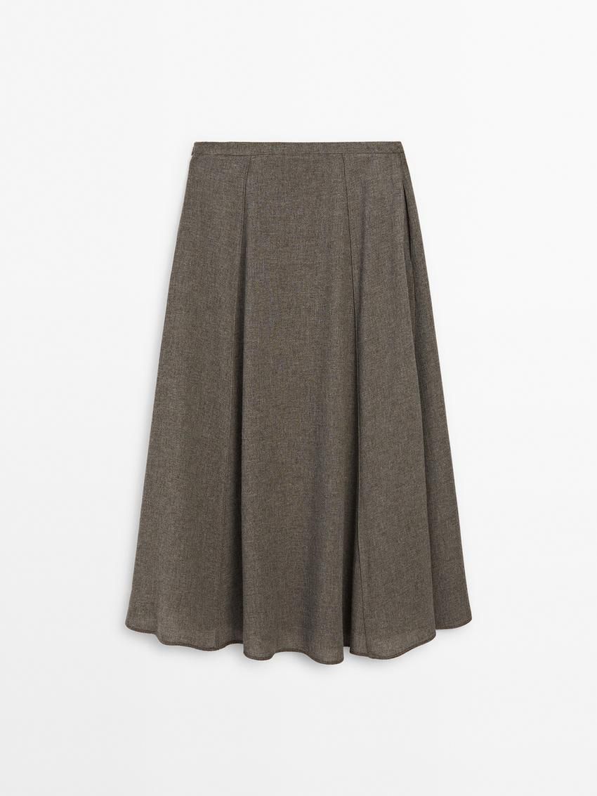 Massimo Dutti Flounce Midi Women Skirts Dark Brown | US-ZK4891632
