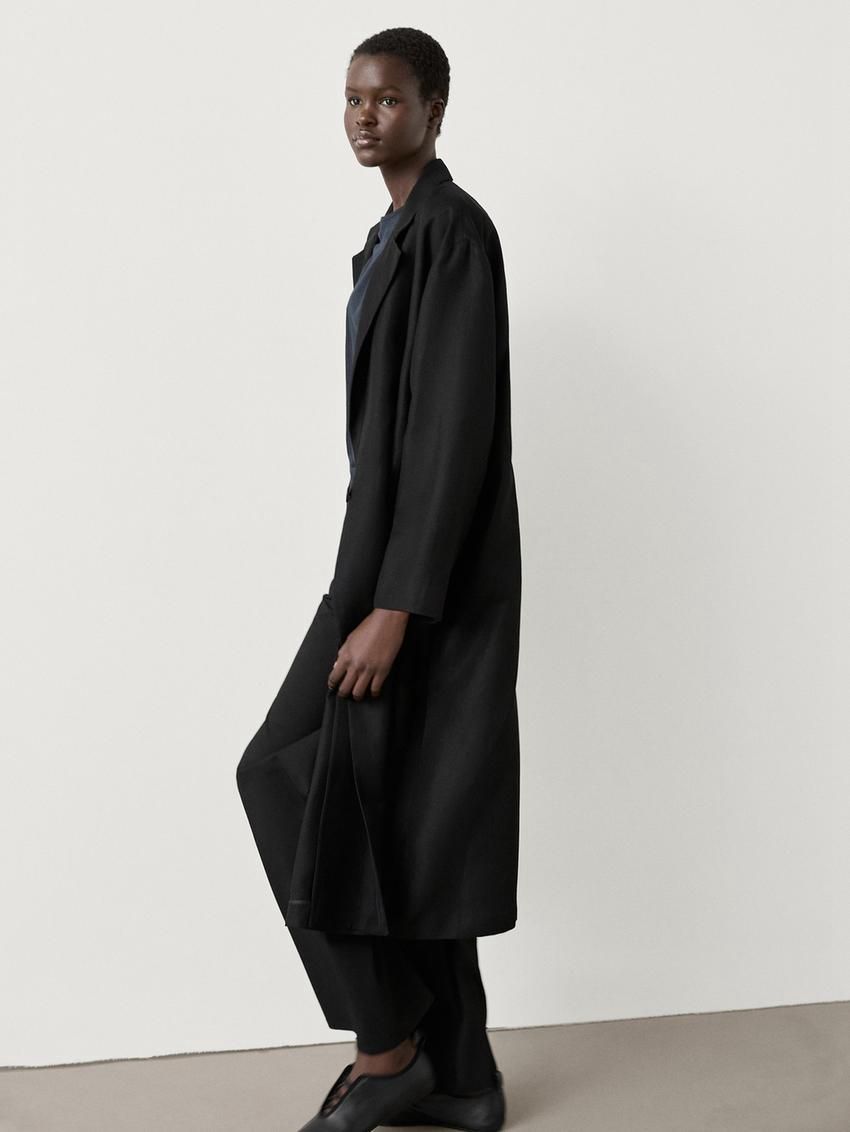 Massimo Dutti Flowing Black Women Trench Coat Black | US-DJ9028654