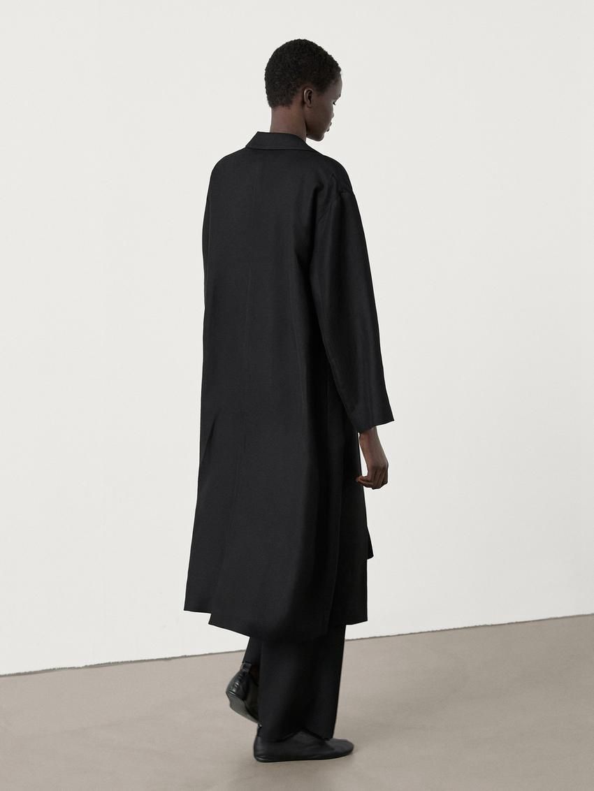 Massimo Dutti Flowing Black Women Trench Coat Black | US-DJ9028654