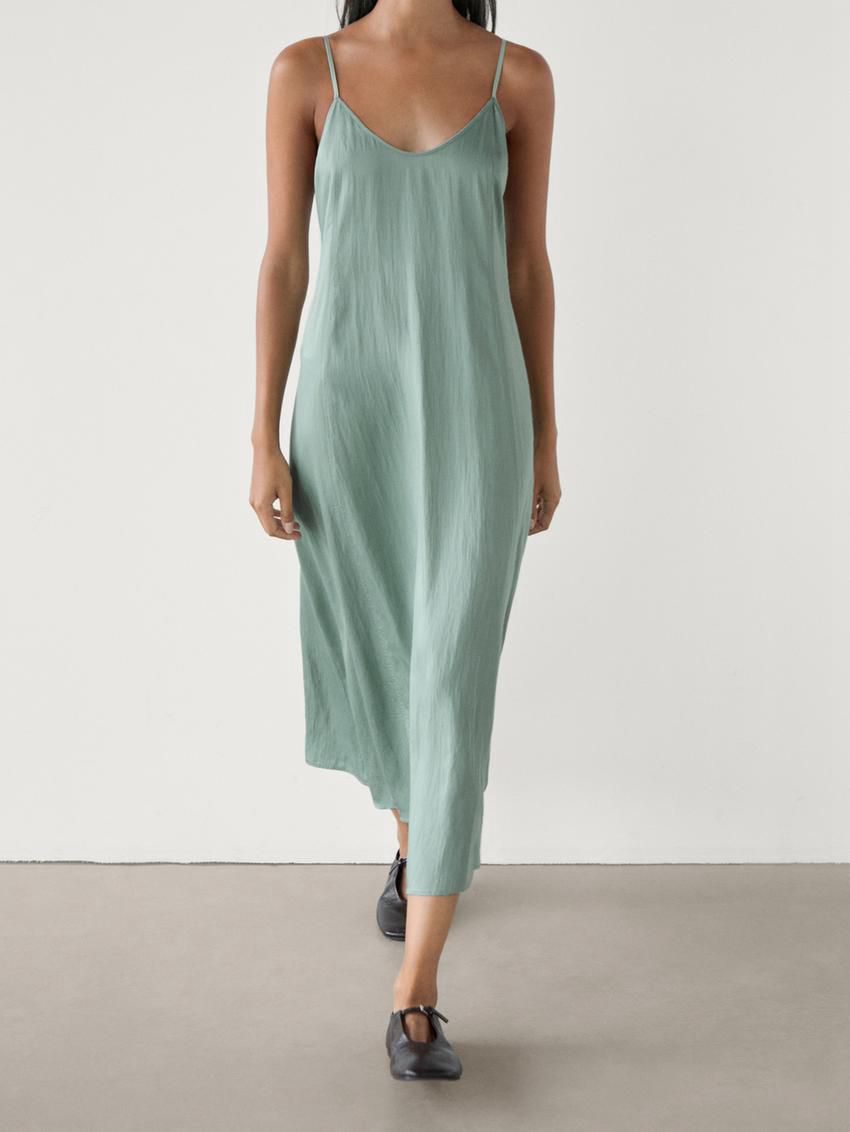 Massimo Dutti Flowing Camisole Midi With Straps Women Dress Green | US-TU2610574