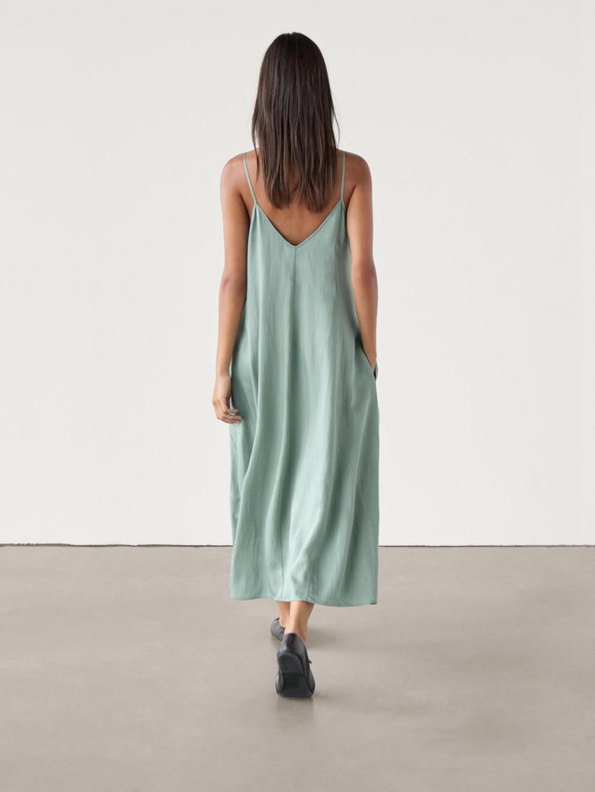 Massimo Dutti Flowing Camisole Midi With Straps Women Dress Green | US-TU2610574