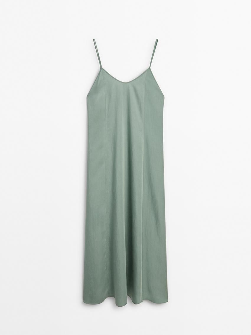 Massimo Dutti Flowing Camisole Midi With Straps Women Dress Green | US-TU2610574