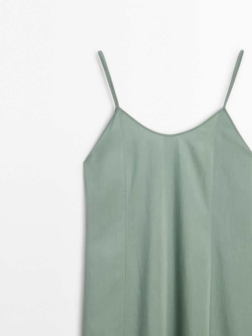 Massimo Dutti Flowing Camisole Midi With Straps Women Dress Green | US-TU2610574