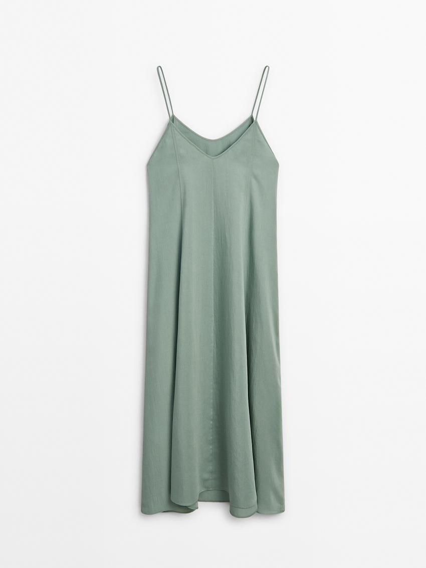 Massimo Dutti Flowing Camisole Midi With Straps Women Dress Green | US-TU2610574