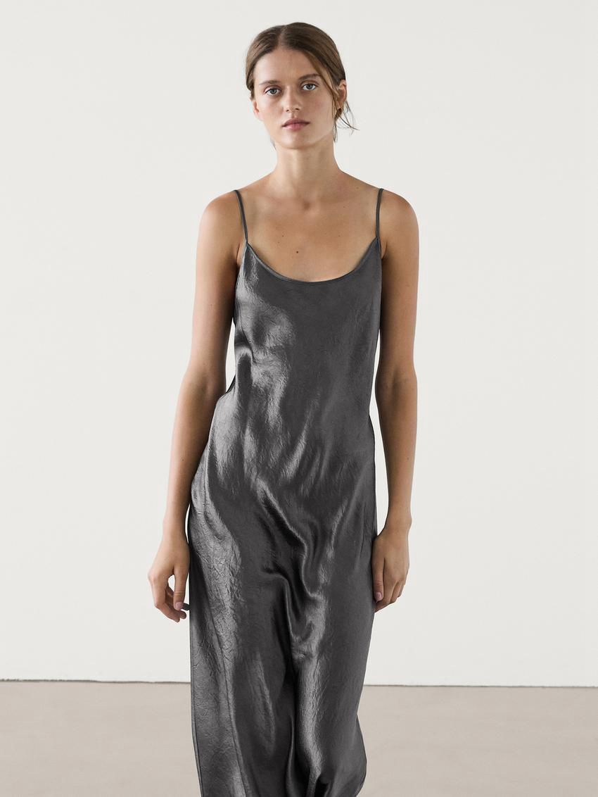 Massimo Dutti Flowing Camisole Midi Women Dress Silver | US-BD9561247