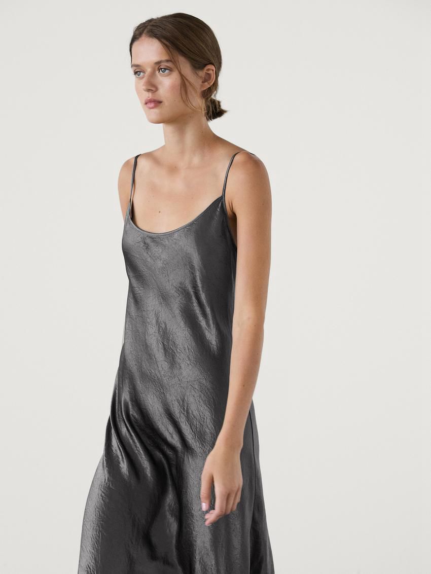 Massimo Dutti Flowing Camisole Midi Women Dress Silver | US-BD9561247