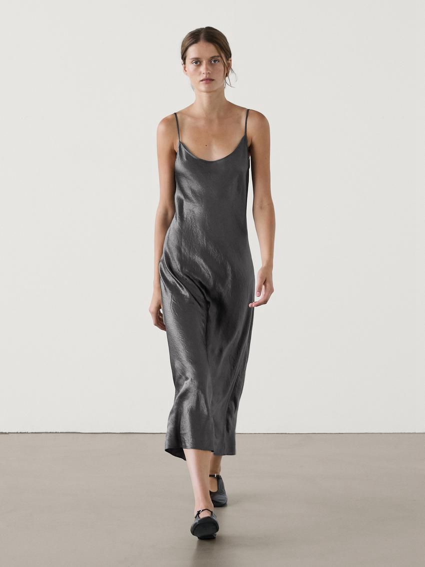 Massimo Dutti Flowing Camisole Midi Women Dress Silver | US-BD9561247