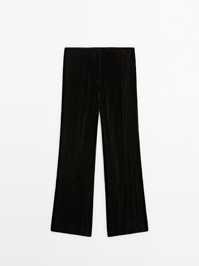 Massimo Dutti Flowing Crushed Velvet Women Trousers Black | US-YT5672031