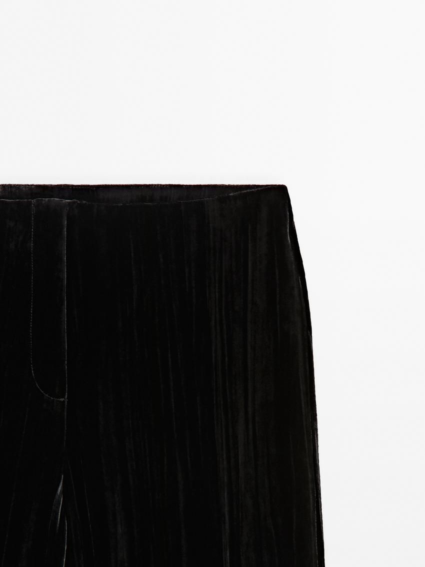 Massimo Dutti Flowing Crushed Velvet Women Trousers Black | US-YT5672031