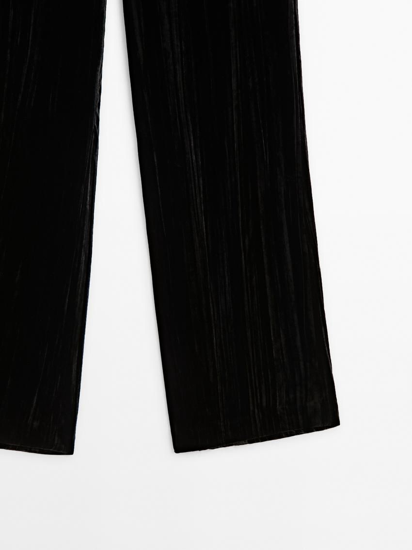 Massimo Dutti Flowing Crushed Velvet Women Trousers Black | US-YT5672031