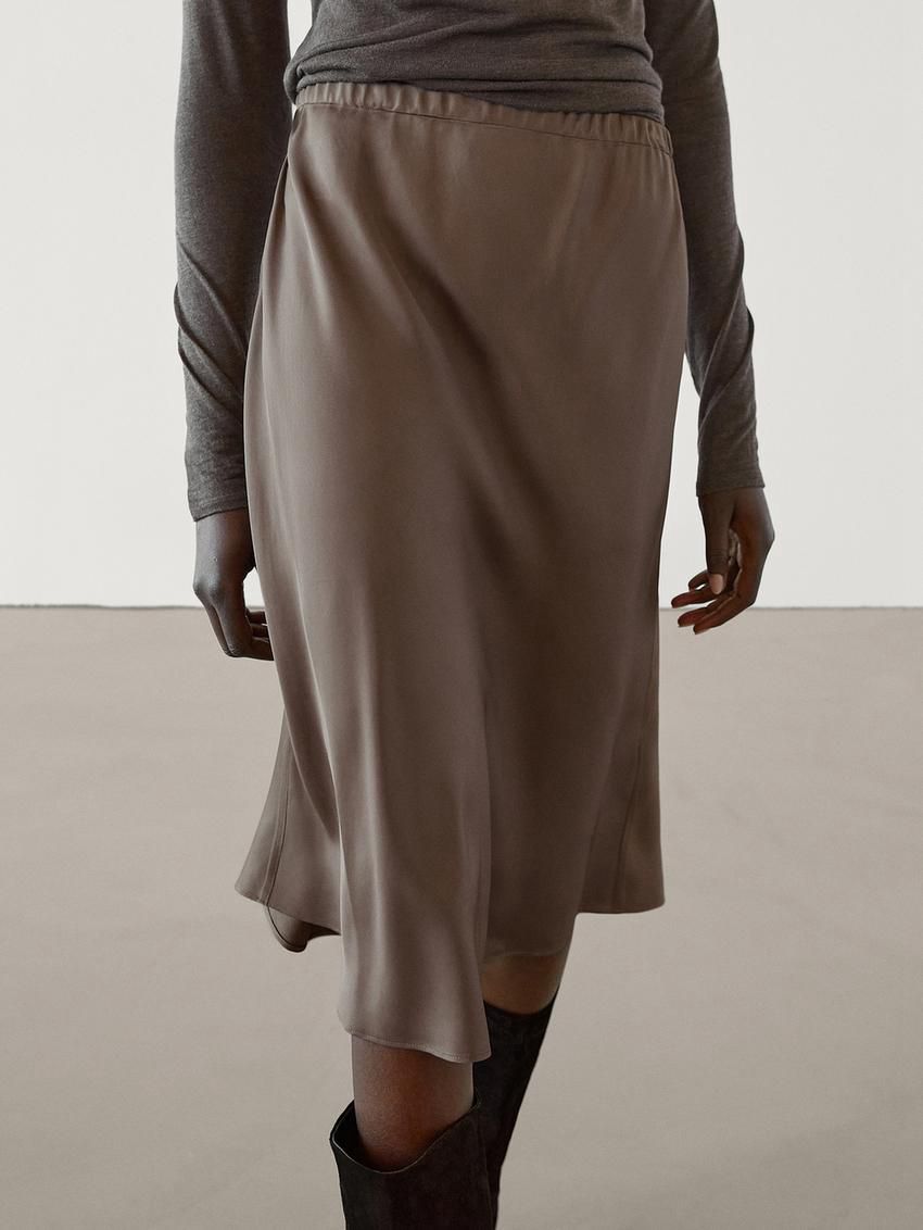 Massimo Dutti Flowing Lace-trimmed Women Skirts Chocolate | US-VH7601243