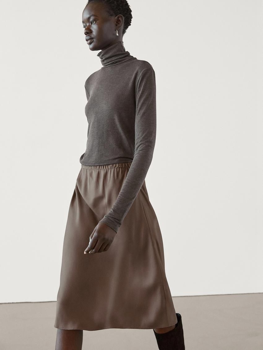 Massimo Dutti Flowing Lace-trimmed Women Skirts Chocolate | US-VH7601243