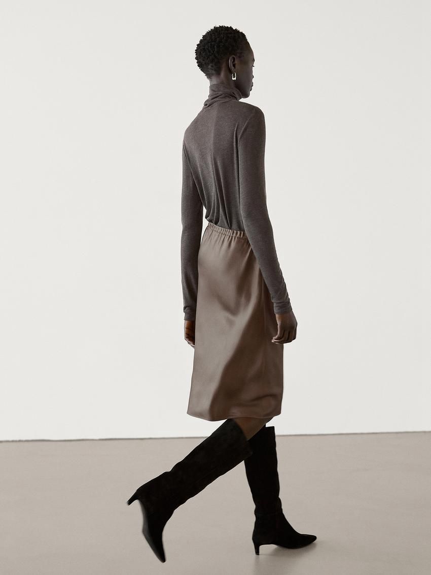 Massimo Dutti Flowing Lace-trimmed Women Skirts Chocolate | US-VH7601243