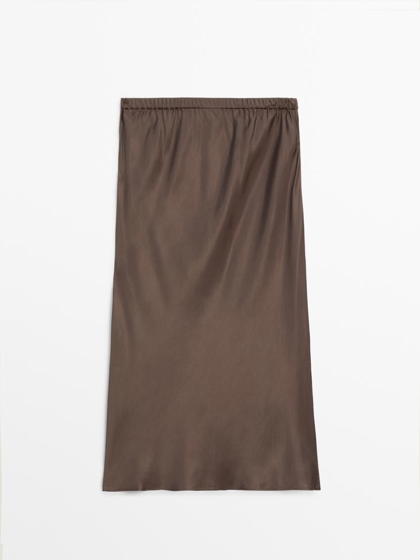 Massimo Dutti Flowing Lace-trimmed Women Skirts Chocolate | US-VH7601243