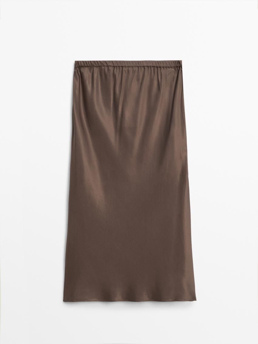 Massimo Dutti Flowing Lace-trimmed Women Skirts Chocolate | US-VH7601243