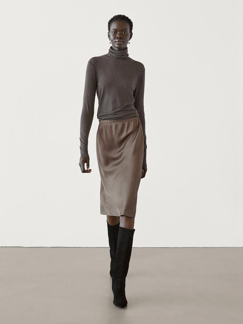 Massimo Dutti Flowing Lace-trimmed Women Skirts Chocolate | US-VH7601243