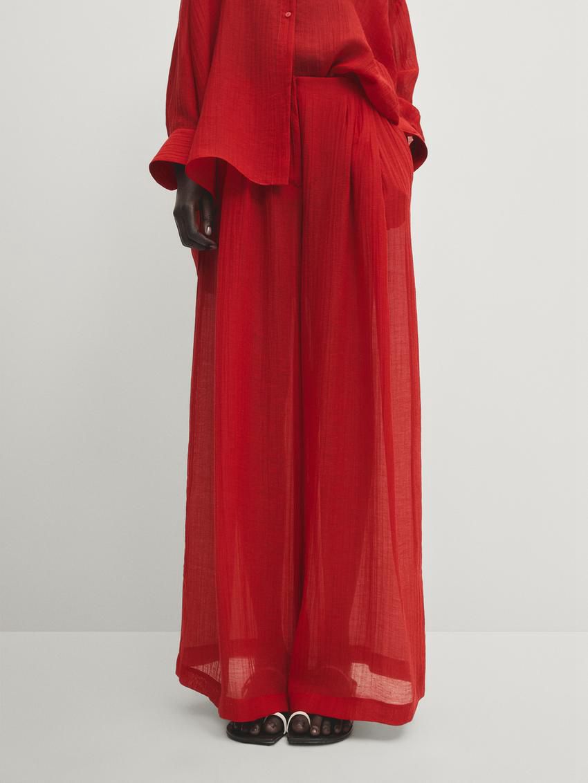 Massimo Dutti Flowing Linen Blend With Darts Women Trousers Red | US-WU3156298