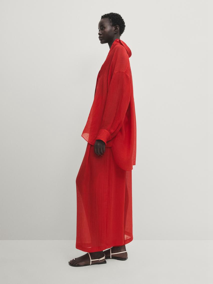 Massimo Dutti Flowing Linen Blend With Darts Women Trousers Red | US-WU3156298