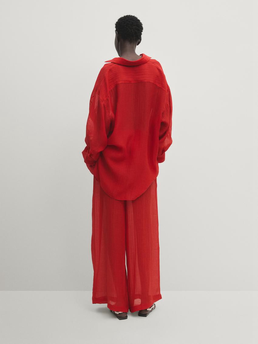Massimo Dutti Flowing Linen Blend With Darts Women Trousers Red | US-WU3156298