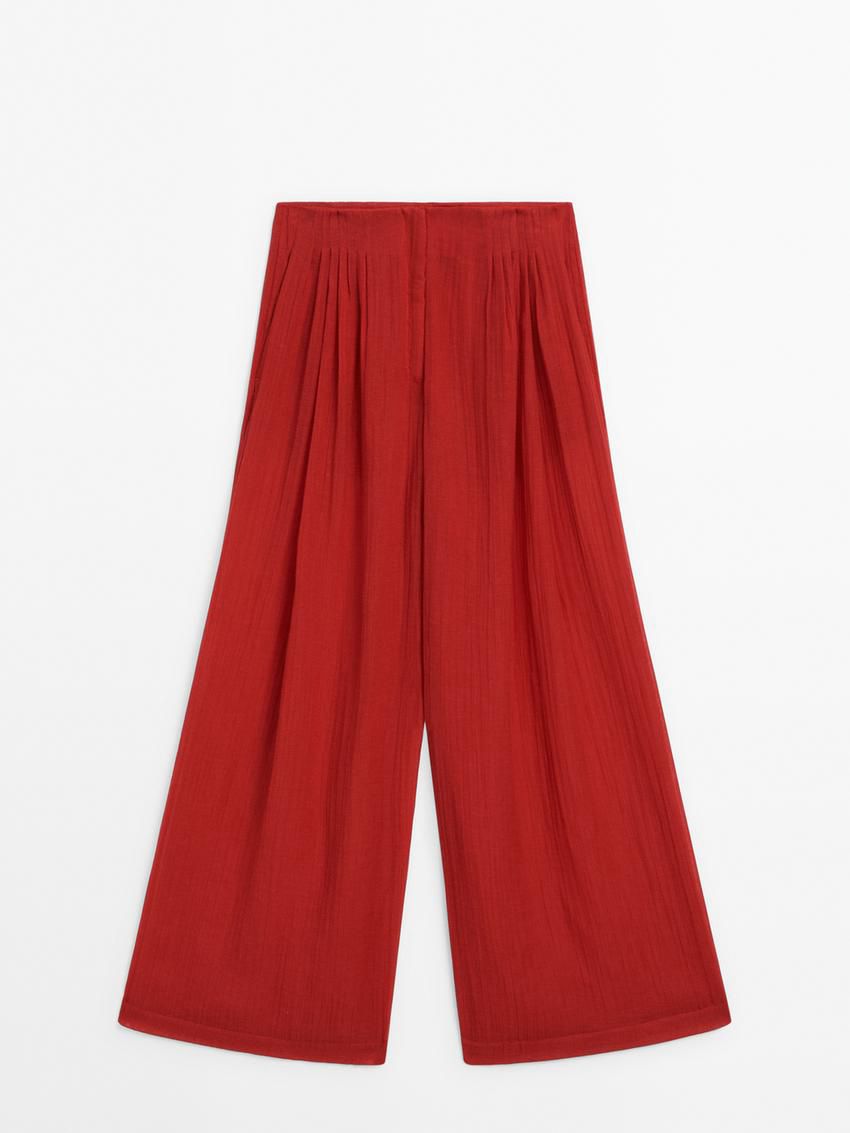 Massimo Dutti Flowing Linen Blend With Darts Women Trousers Red | US-WU3156298