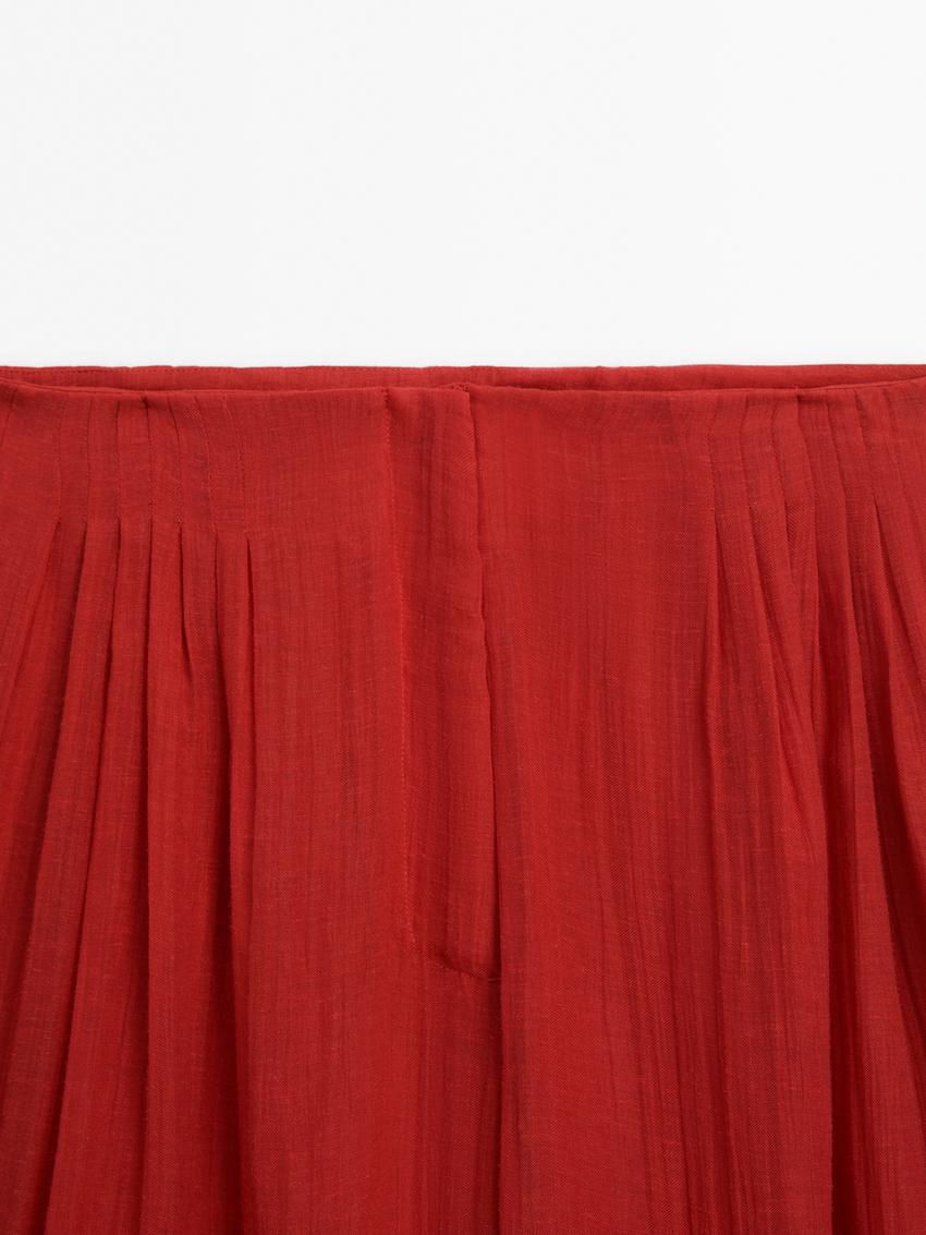 Massimo Dutti Flowing Linen Blend With Darts Women Trousers Red | US-WU3156298