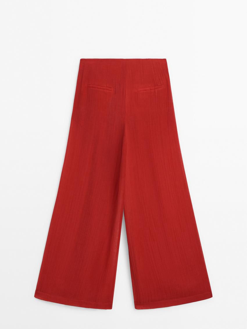 Massimo Dutti Flowing Linen Blend With Darts Women Trousers Red | US-WU3156298
